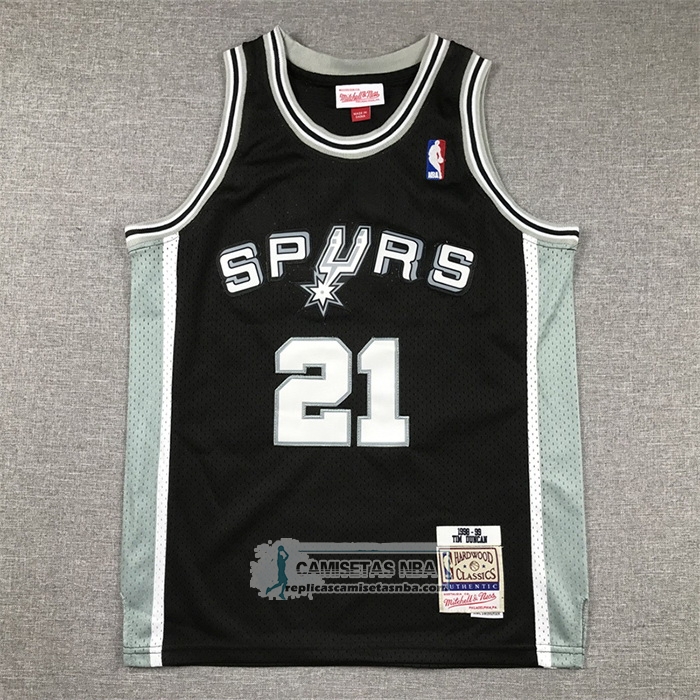 Camiseta Nino San Antonio Spurs Tim Duncan NO 21 Mitchell & Ness 1998-99 Negro